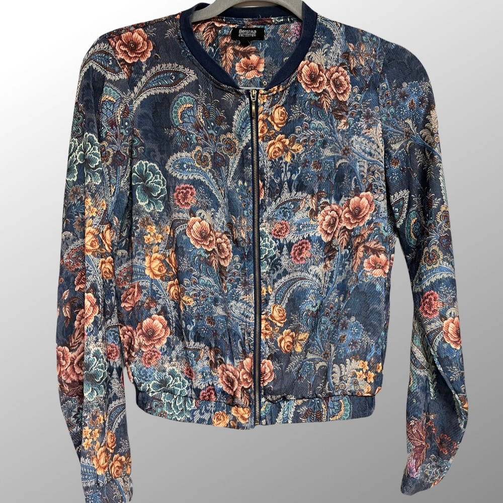 Bershka Sheer Flower Bomber Jacket Size S